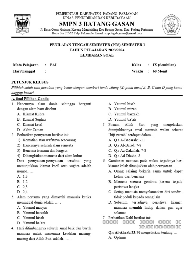 10 Contoh Soal PTS PAI Kelas IX Semester 1 Beserta Kunci Jawaban yang Wajib Kamu Kuasai Sebelum Ujian 10 Contoh Soal PTS PAI Kelas IX Semester 1 Beserta Kunci Jawaban yang Wajib Kamu Kuasai Sebelum Ujian