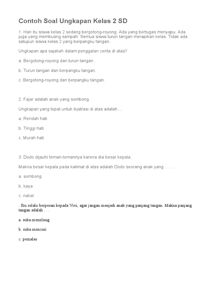 15 Contoh Soal Kelas 2 Tema 1 tentang Ungkapan Lengkap dengan Kunci Jawaban 15 Contoh Soal Kelas 2 Tema 1 tentang Ungkapan Lengkap dengan Kunci Jawaban