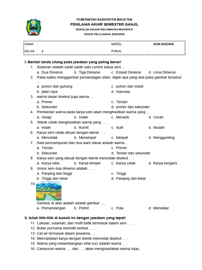 Soal Seni Budaya Kelas 2 - Soal Untuk Cetak PDF