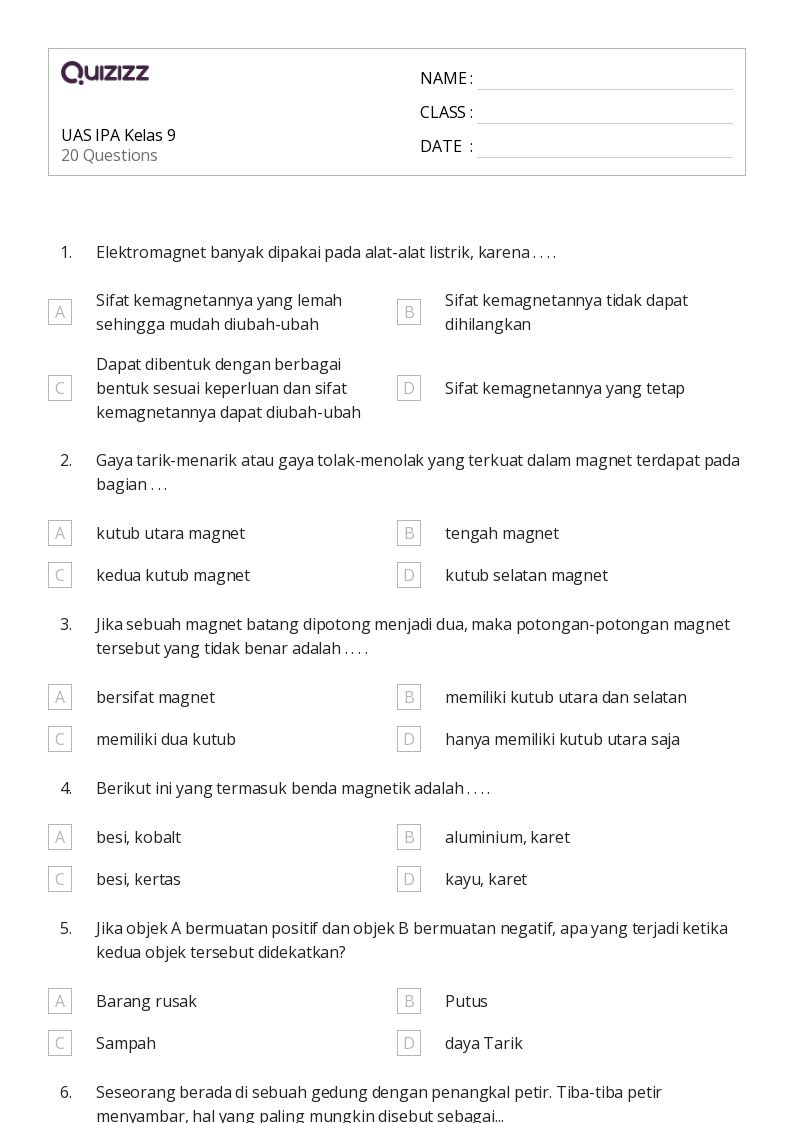 50 lembar kerja biologi manusia untuk Kelas 9 di Quizizz Gratis