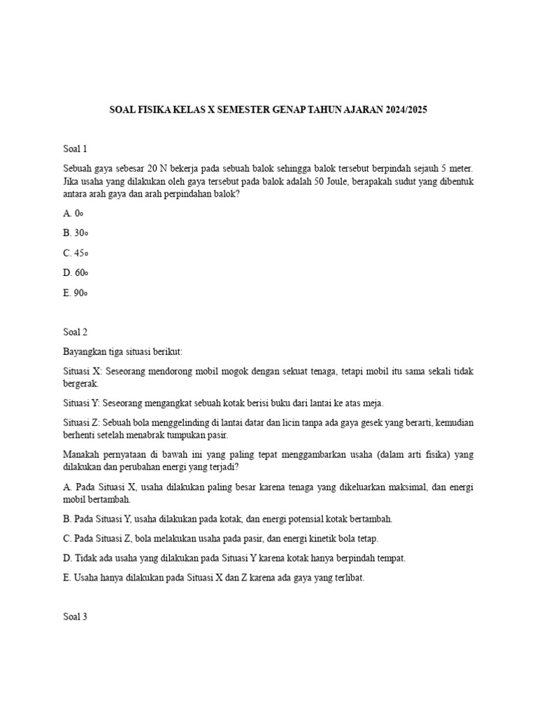 Soal Fisika Kelas X Semester Genap 2024 PDF