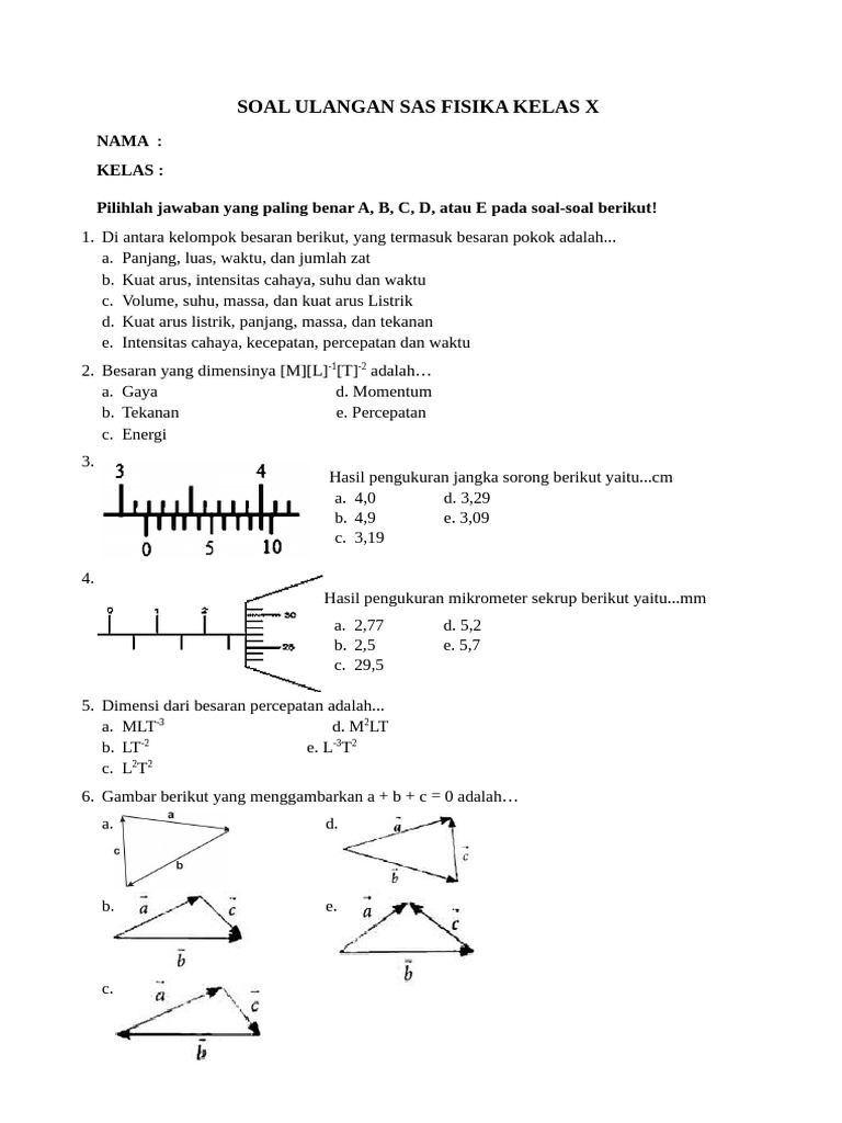 Soal Ulangan Fisika Kelas X PDF