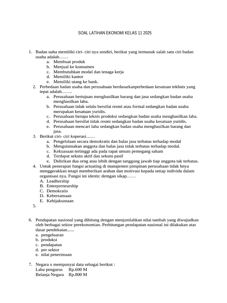 7 Contoh Soal PG dan Essay Ekonomi Kelas XI Semester 1 Wajib Kuasai Sebelum Ujian!