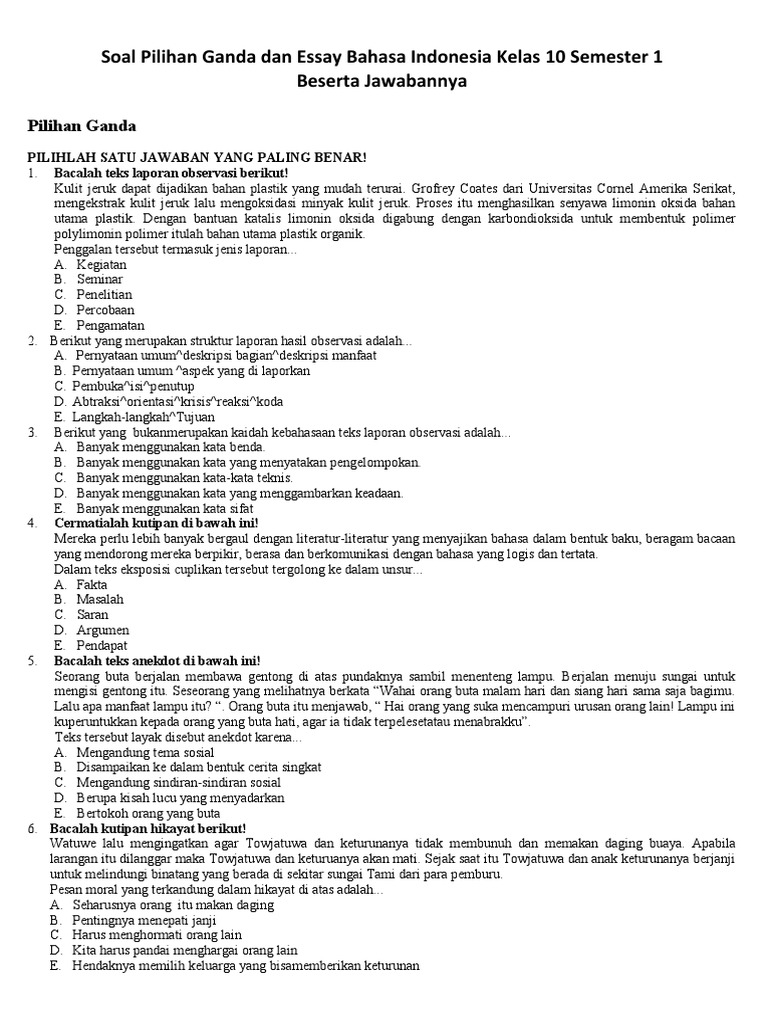 7 Rahasia Contoh Soal PG Bahasa Indonesia Kelas 10 Semester 1 Wajib Tahu Sebelum Ujian! 7 Rahasia Contoh Soal PG Bahasa Indonesia Kelas 10 Semester 1 Wajib Tahu Sebelum Ujian!