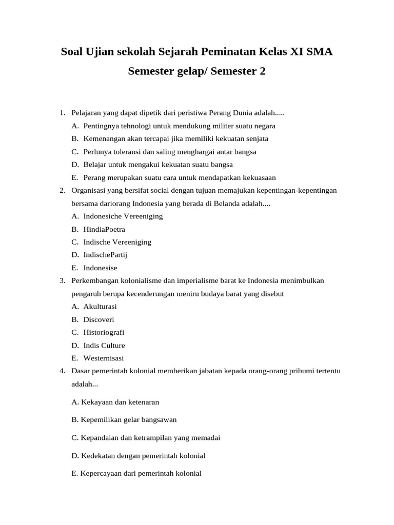 Akhirnya Terungkap! 30 Soal Pilihan Ganda Sejarah Peminatan Kelas XI Semester 2 yang Wajib Kamu Kuasai