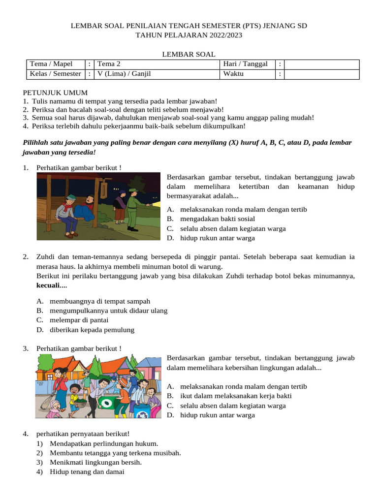 Contoh Soal PTS Kelas 5 Semester 1 Tema 2 yang Wajib Dikuasai Agar Nilai 100 Ternyata Mudah
