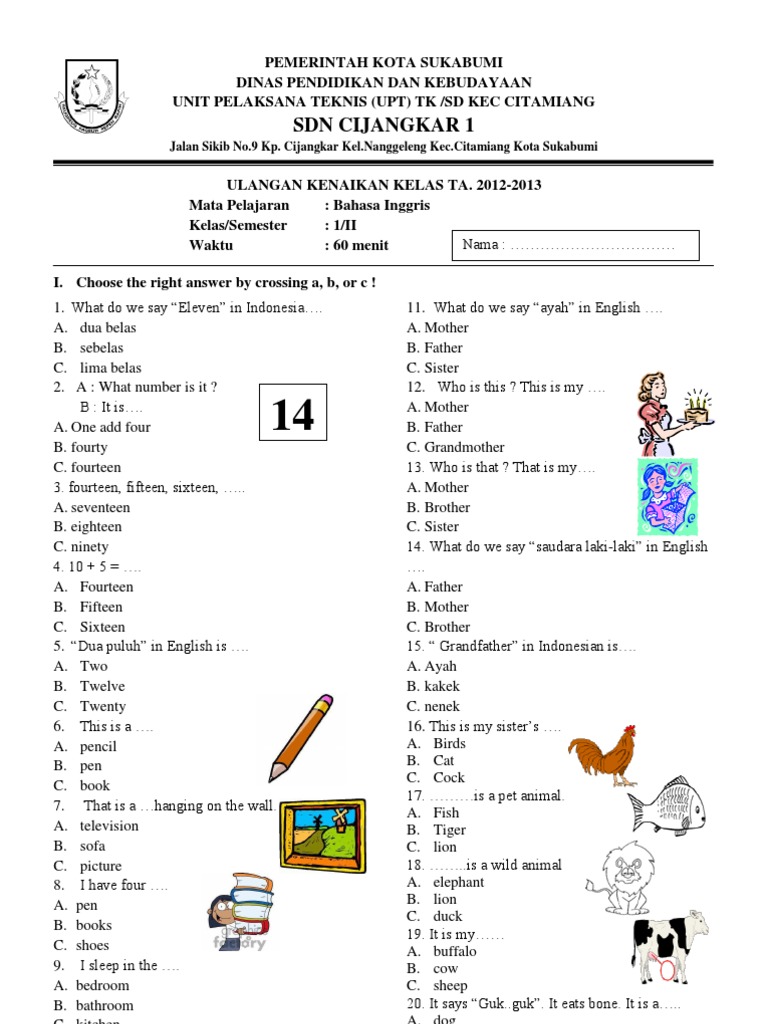 Contoh soal olimpiade bahasa inggris sd kelas 2 yang wajib dikuasai sebelum lomba