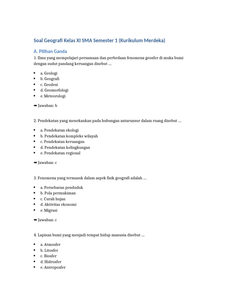 Latihan Terbaru! 10 Contoh Soal PG Geografi Kelas 11 Semester 1 Paling Akurat Latihan Terbaru! 10 Contoh Soal PG Geografi Kelas 11 Semester 1 Paling Akurat