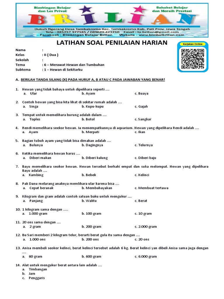 Soal Tema 6 Kelas 2 Hewan dan Tumbuhan PDF Soal Tema 6 Kelas 2 Hewan dan Tumbuhan PDF