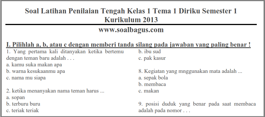 Ternyata Ini 5 Contoh Soal PTS Kurikulum 2013 Tema 1 Kelas 1 yang Sering Muncul di Ujian 2026 Ternyata Ini 5 Contoh Soal PTS Kurikulum 2013 Tema 1 Kelas 1 yang Sering Muncul di Ujian 2026