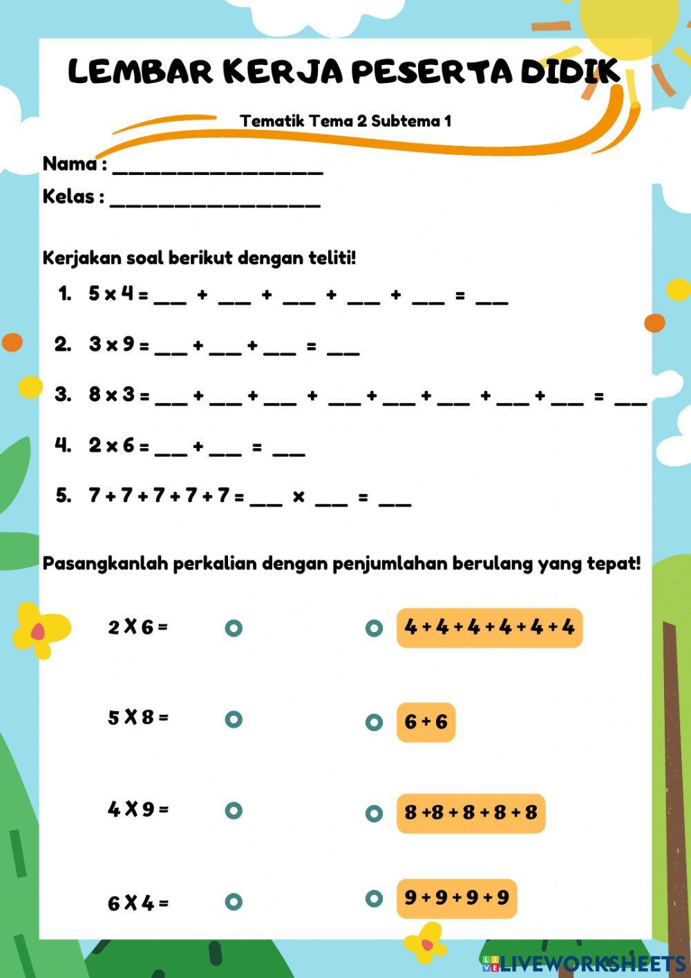 Perkalian Dasar Kelas II worksheet Matematik Birinci sınıf