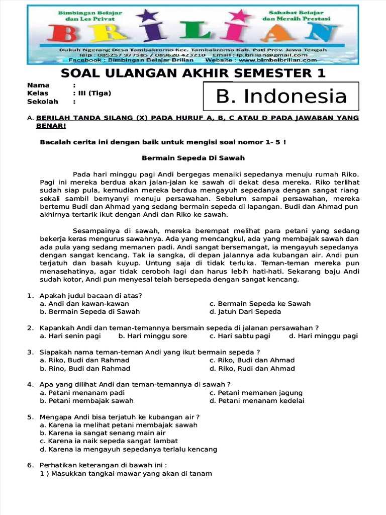 Ternyata Ini Dia Contoh Soal Kelas 3 Bahasa Indonesia Tentang Kebahasaannya Semester 1 yang Sering Muncul Ternyata Ini Dia Contoh Soal Kelas 3 Bahasa Indonesia Tentang Kebahasaannya Semester 1 yang Sering Muncul