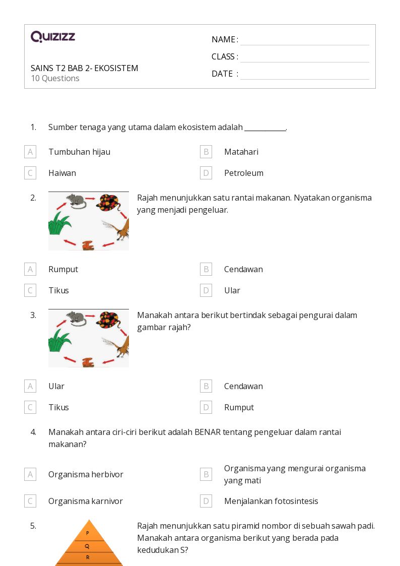 50 lembar kerja Ekosistem untuk Kelas 3 di Quizizz Gratis Dapat