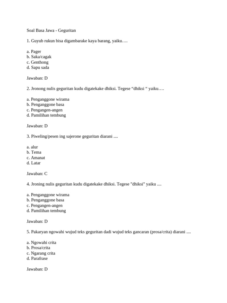 Wajib Tahu Kumpulan Soal Bahasa Jawa Kelas 4 Semester 1 Geguritan Paling Akurat Wajib Tahu Kumpulan Soal Bahasa Jawa Kelas 4 Semester 1 Geguritan Paling Akurat