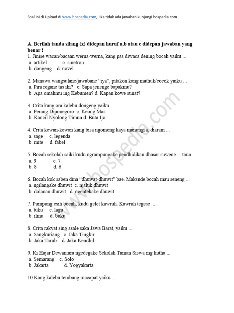 Wajib Tahu Kumpulan soal bahasa jawa kelas 5 semester 1 dan kunci jawabannya Terbaru Wajib Tahu Kumpulan soal bahasa jawa kelas 5 semester 1 dan kunci jawabannya Terbaru