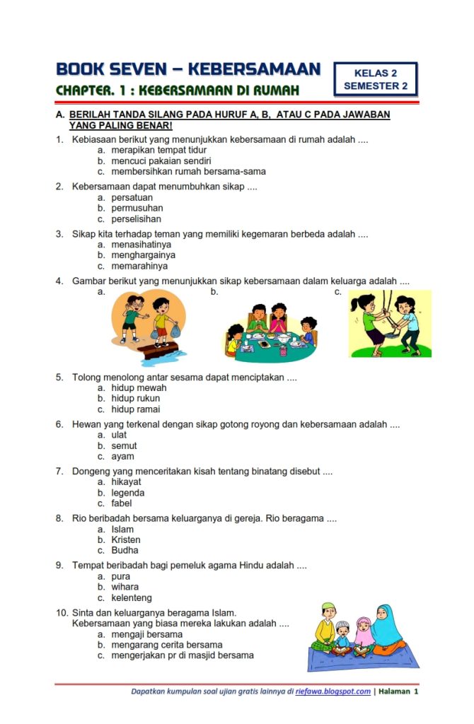 contoh soal kelas 2 tema 8 subtema 1